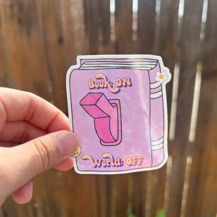 Book On, World Off" Sticker