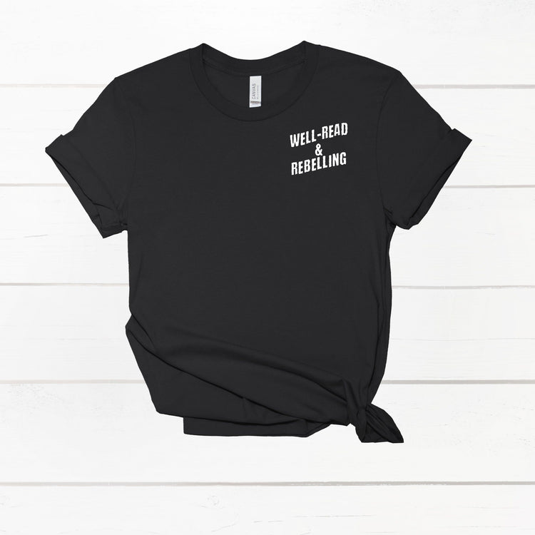 Close-up of world-tour inspired bookish tee showing soft cotton texture and graphic details.