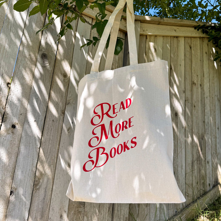 Read More Books vintage tote styled with books