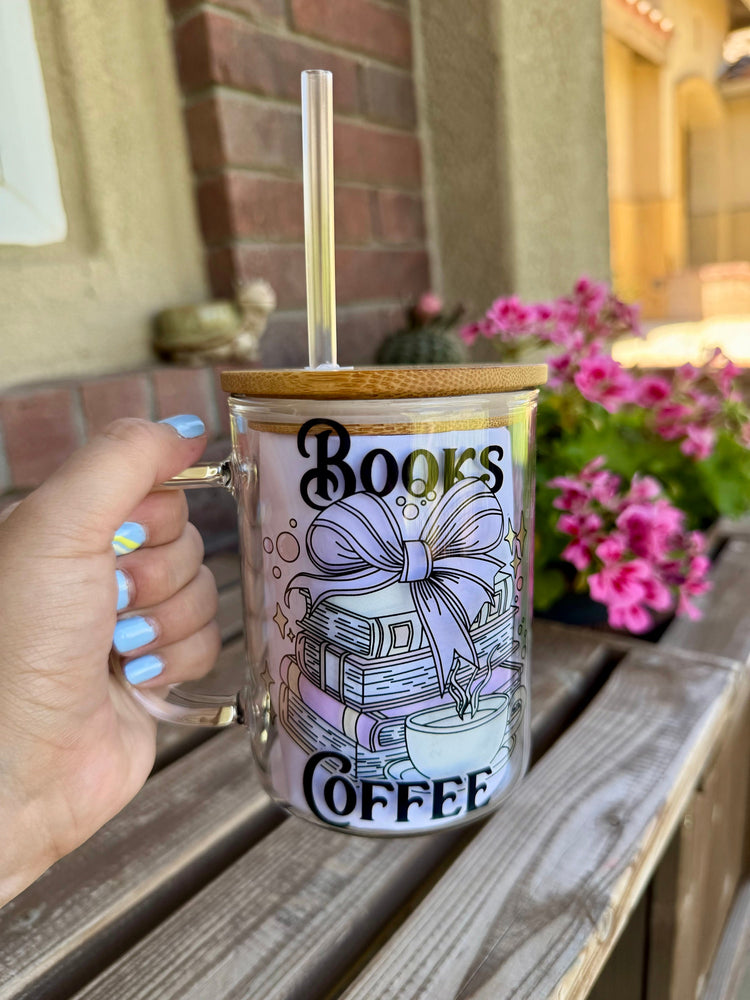 Books and Coffee Glass Mug