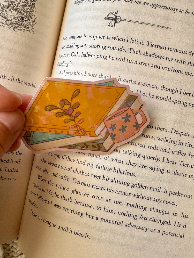 Fall Book Stack Sticker – Holographic Vinyl, Cozy Fall Vibes