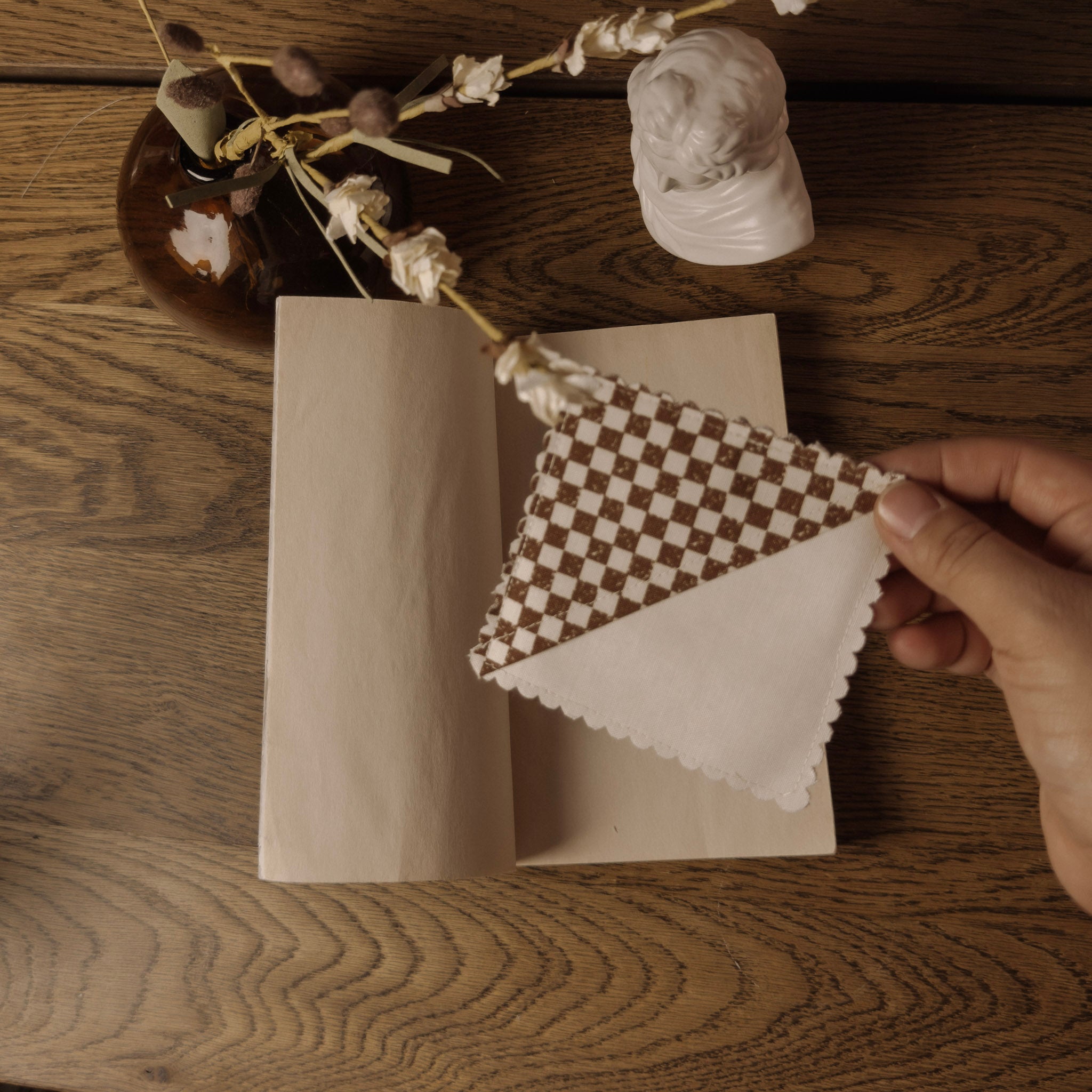 Brown Checkered Scalloped Corner Bookmark