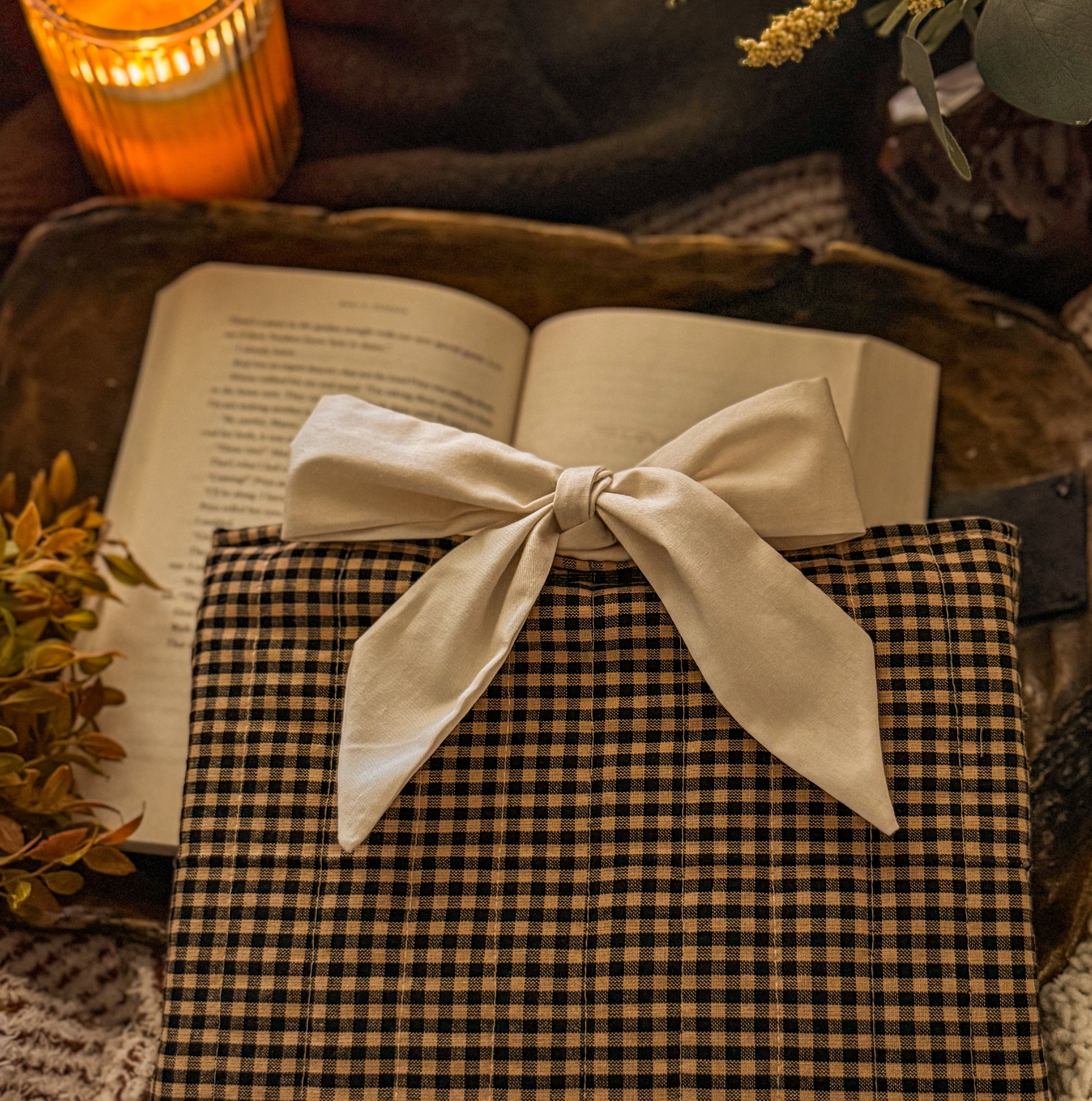 Quilted Book Sleeve with Bow | Handmade Padded Book Cover