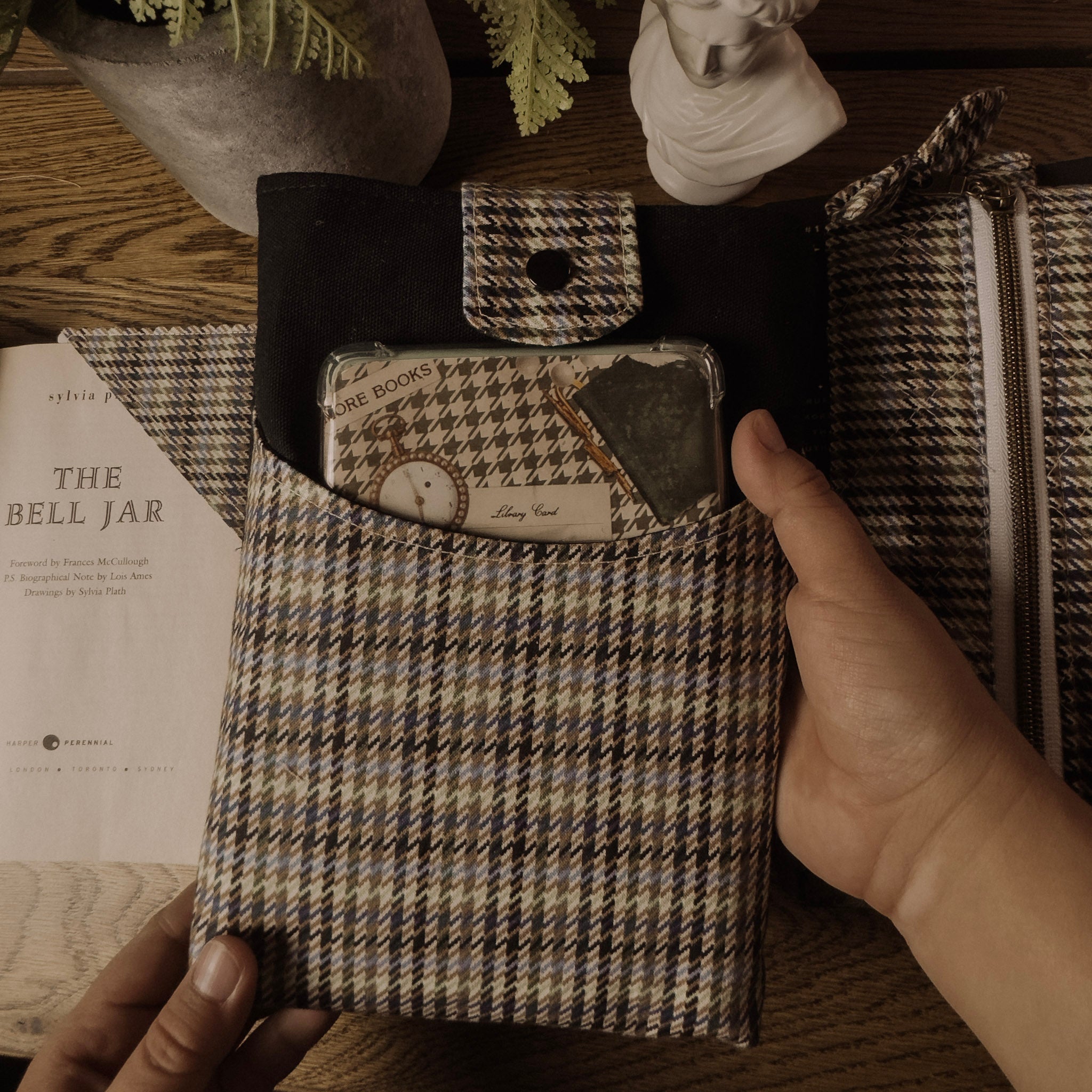 Book Sleeve | Handmade Snap Closure Book Cover — Black and Green