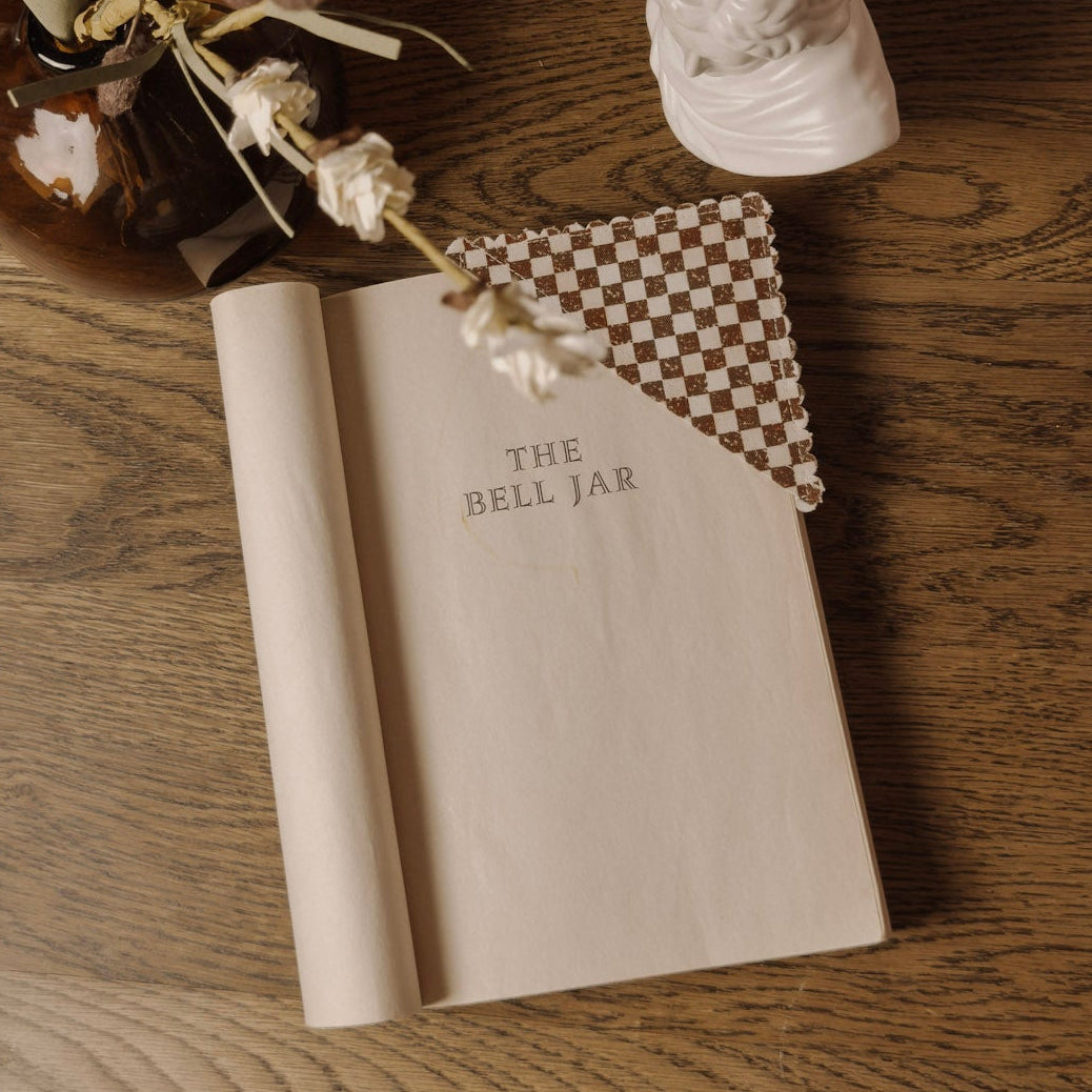 Brown Checkered Scalloped Corner Bookmark