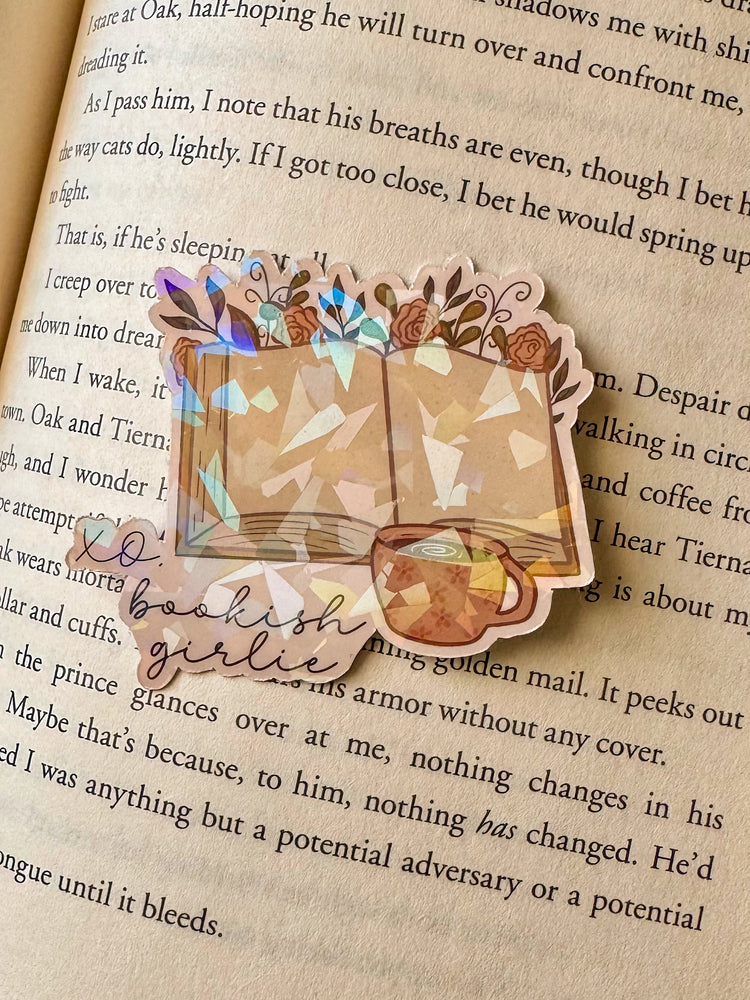 Book Girlie Sticker – Holographic Vinyl, Cozy Fall Vibes