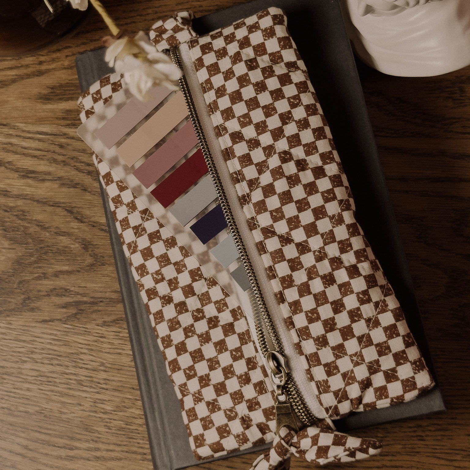 The Annotator’s Pencil Pouch |  Elastic Book Band Case  | Brown Checkered