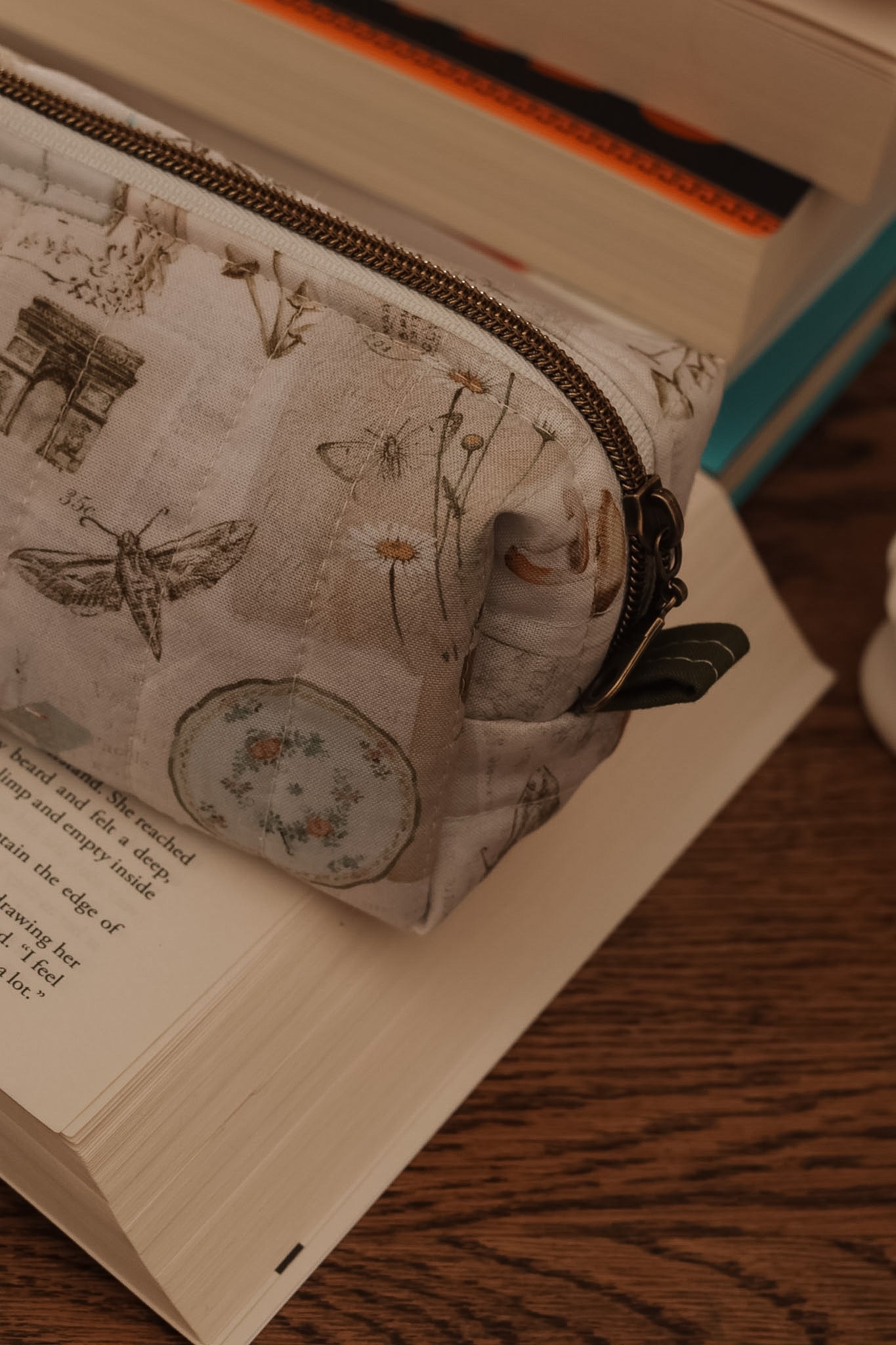 Naturalist Zip Pouch | Quilted Mushroom & Moth Cottagecore Pencil Case