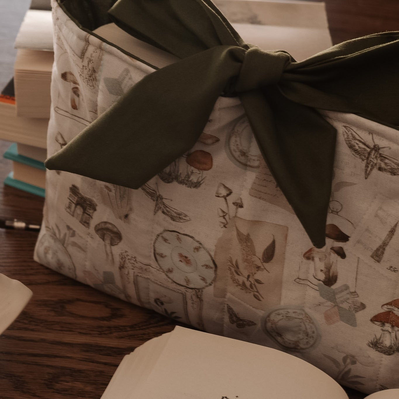 Botanical Book Sleeve with Bow | Handmade Padded Book Cover