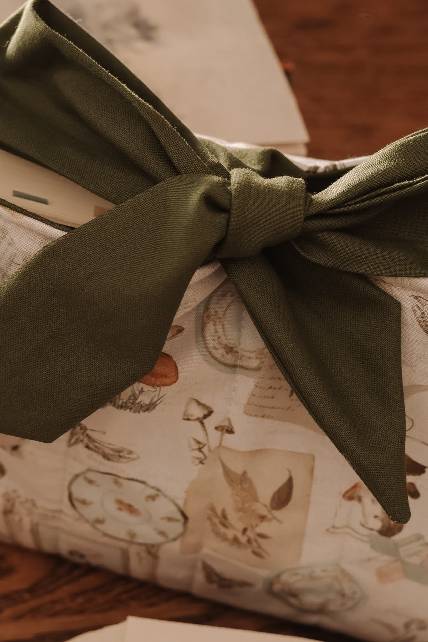 Botanical Book Sleeve with Bow | Handmade Padded Book Cover
