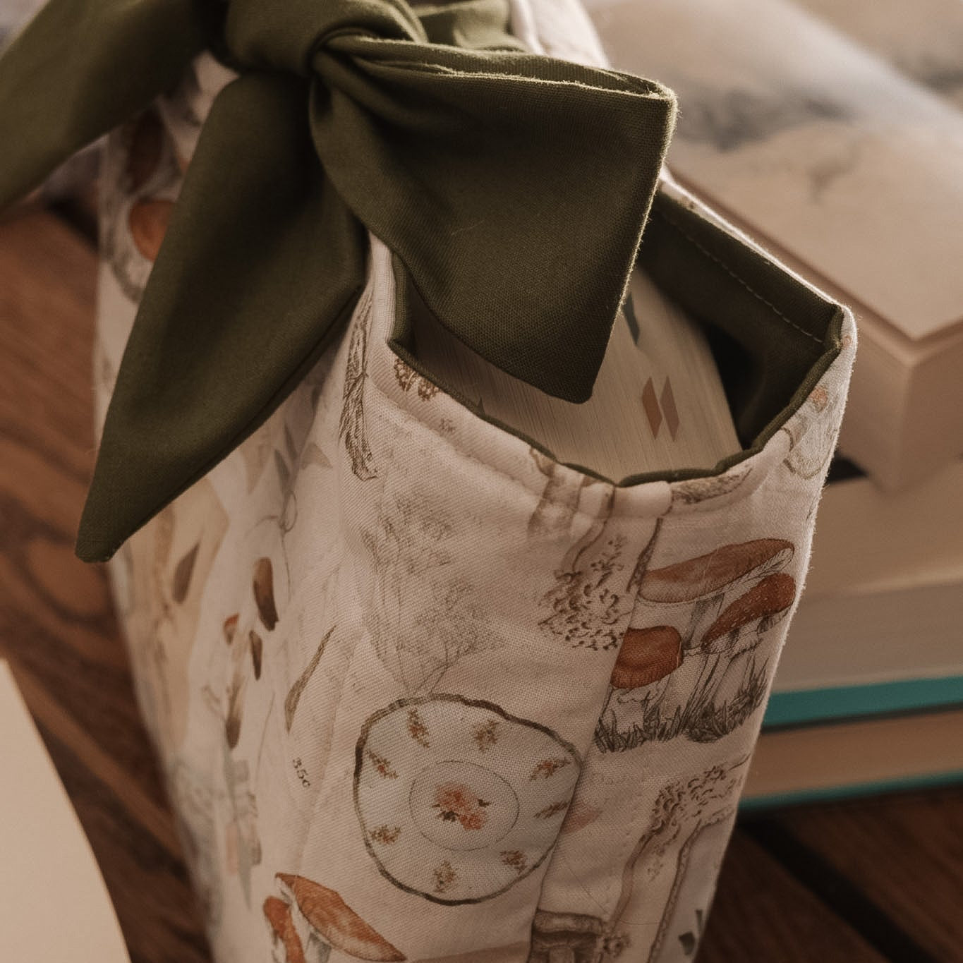 Botanical Book Sleeve with Bow | Handmade Padded Book Cover