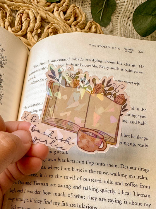 Book Girlie Sticker – Holographic Vinyl, Cozy Fall Vibes