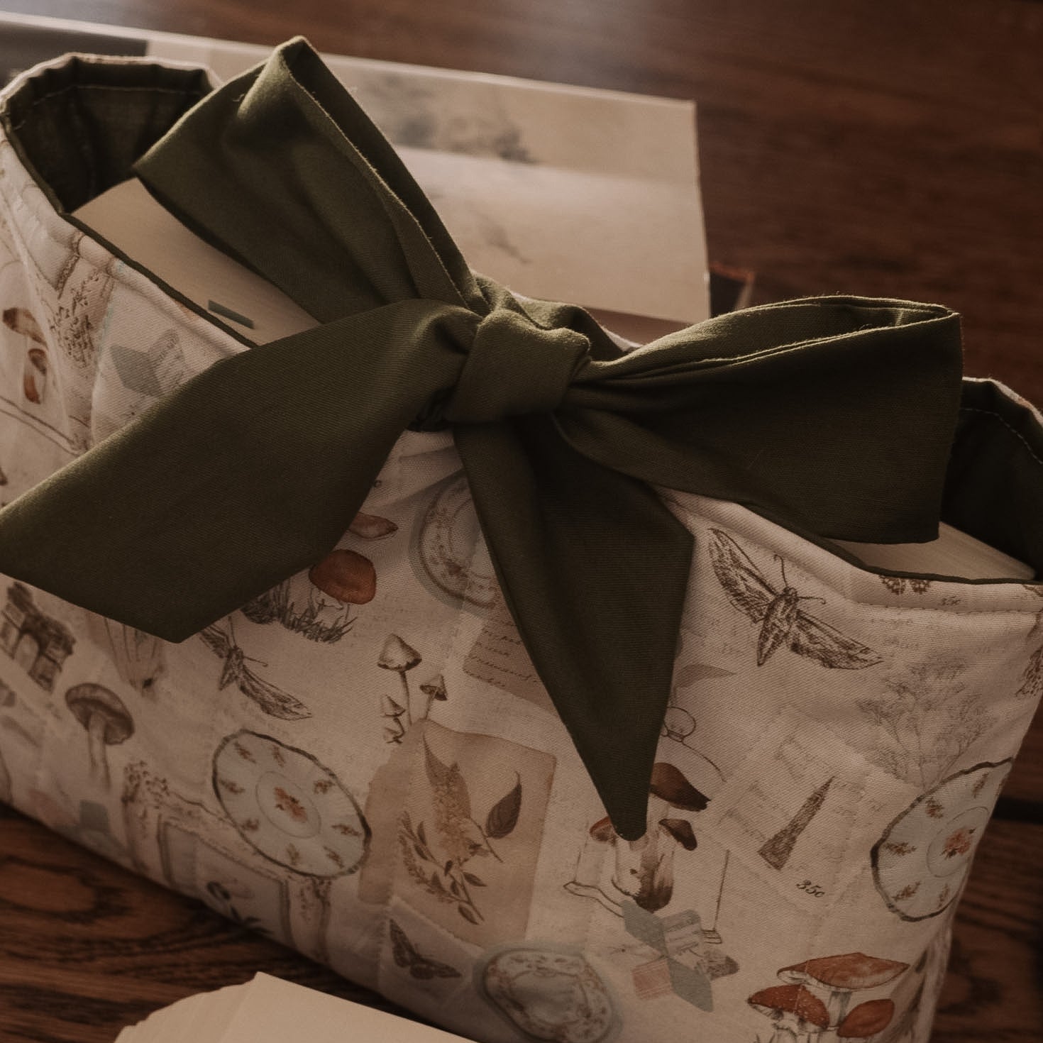 Botanical Book Sleeve with Bow | Handmade Padded Book Cover