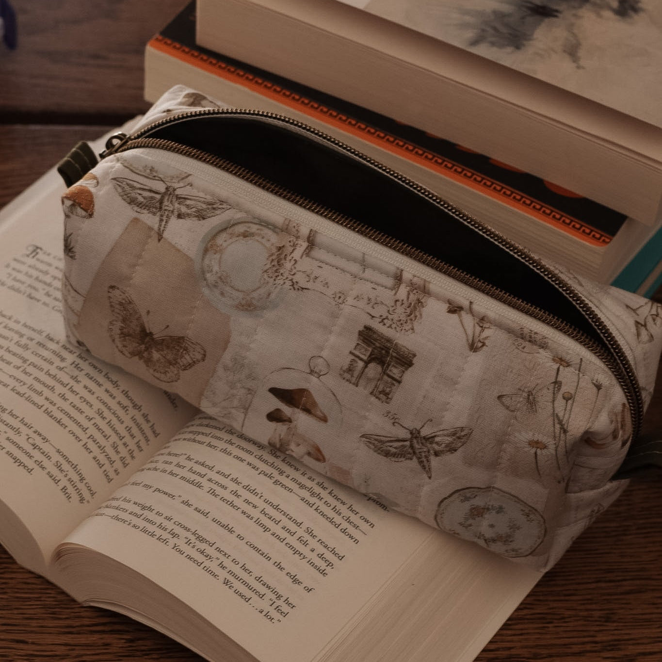 Naturalist Zip Pouch | Quilted Mushroom & Moth Cottagecore Pencil Case