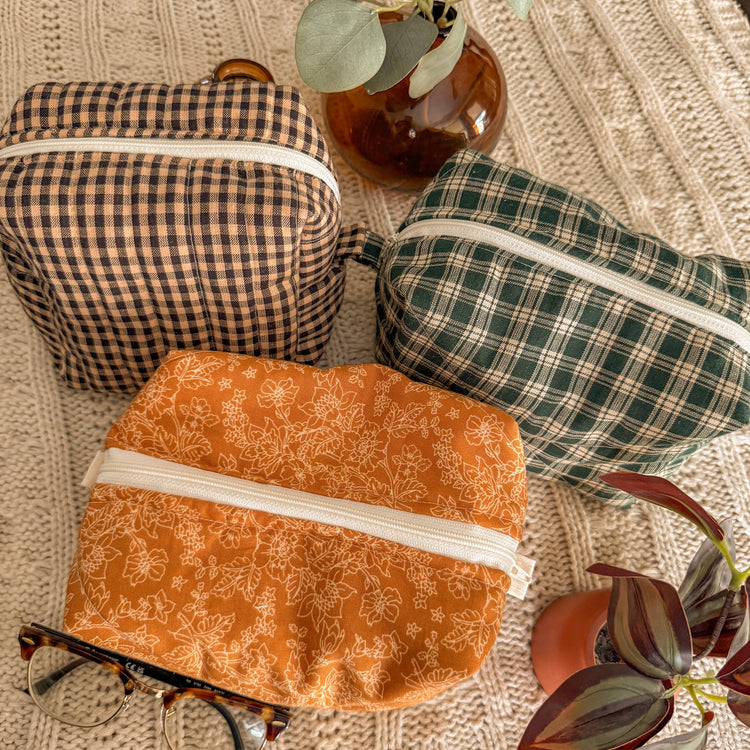 Cozy Handmade Medium Pouches on a cozy blanket