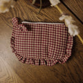 Oopsie Pouch | Ruffle Zipper Pouch in Burgundy Gingham | Seconds Sale