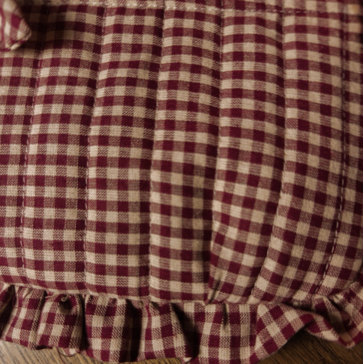 Oopsie Pouch | Ruffle Zipper Pouch in Burgundy Gingham | Seconds Sale