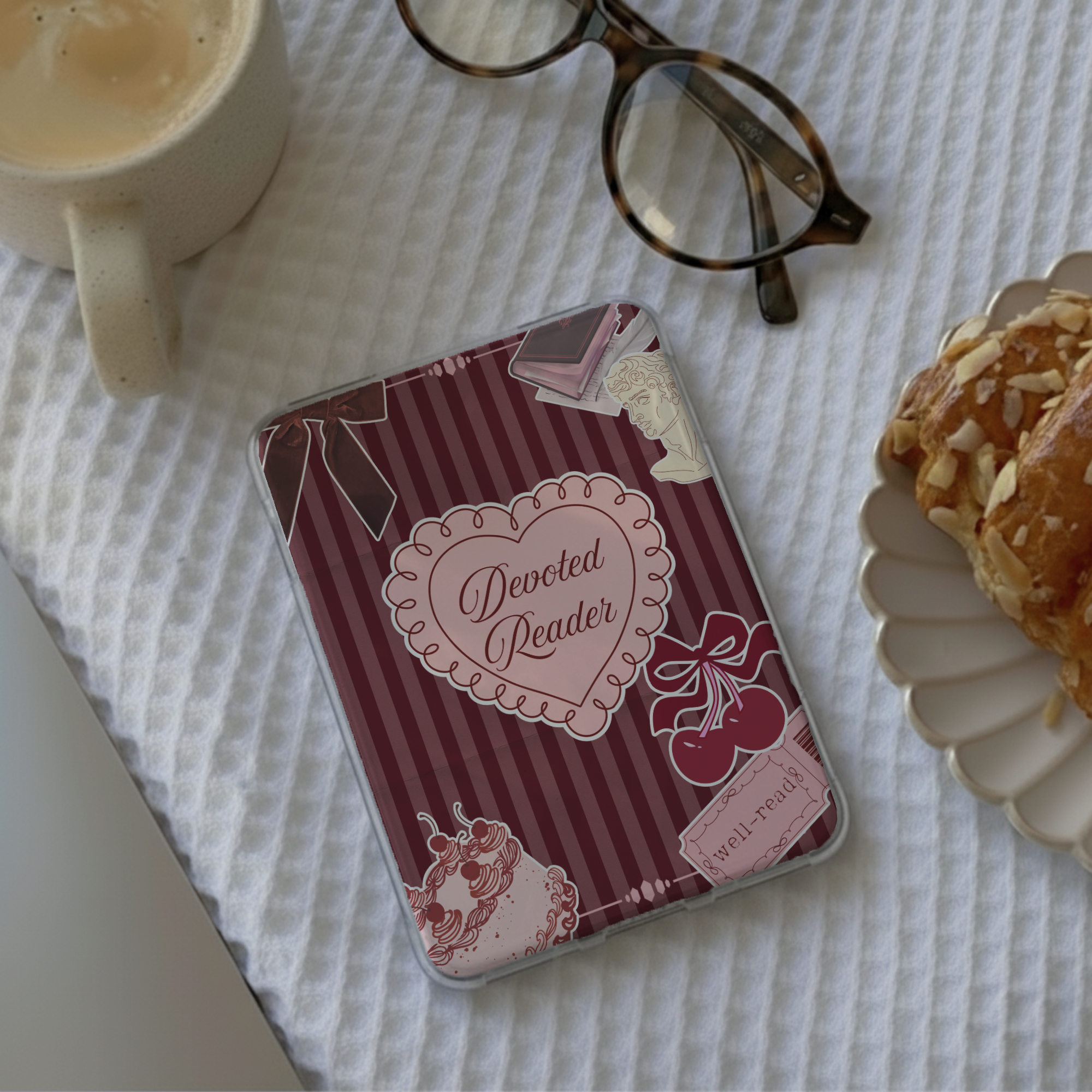 Dark academia Kindle insert with vintage book aesthetic, printable e-reader wallpaper for clear case, digital library bookshelf decor