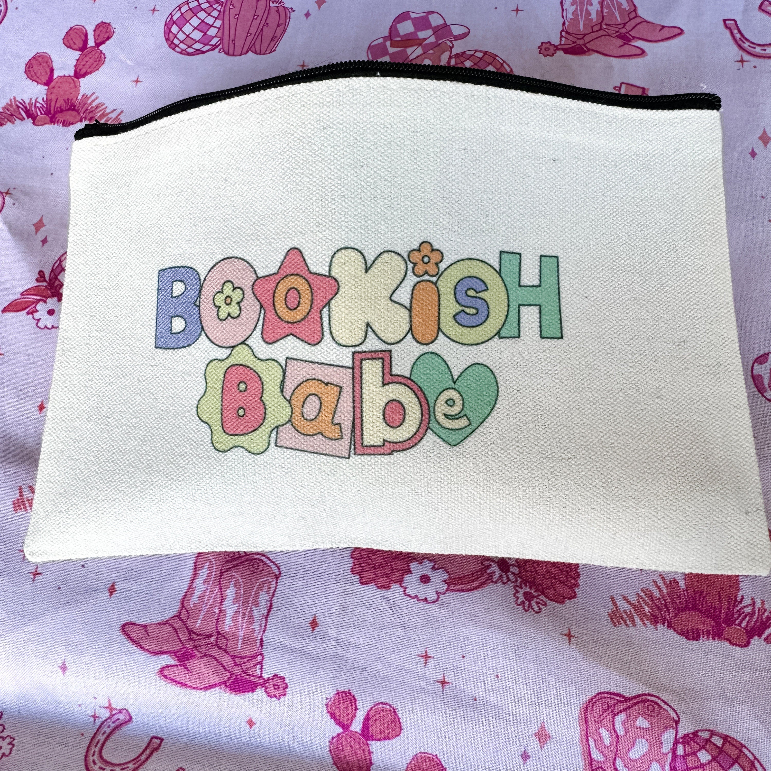 Bookish tarot pouch styled with books and mystical reading accessories