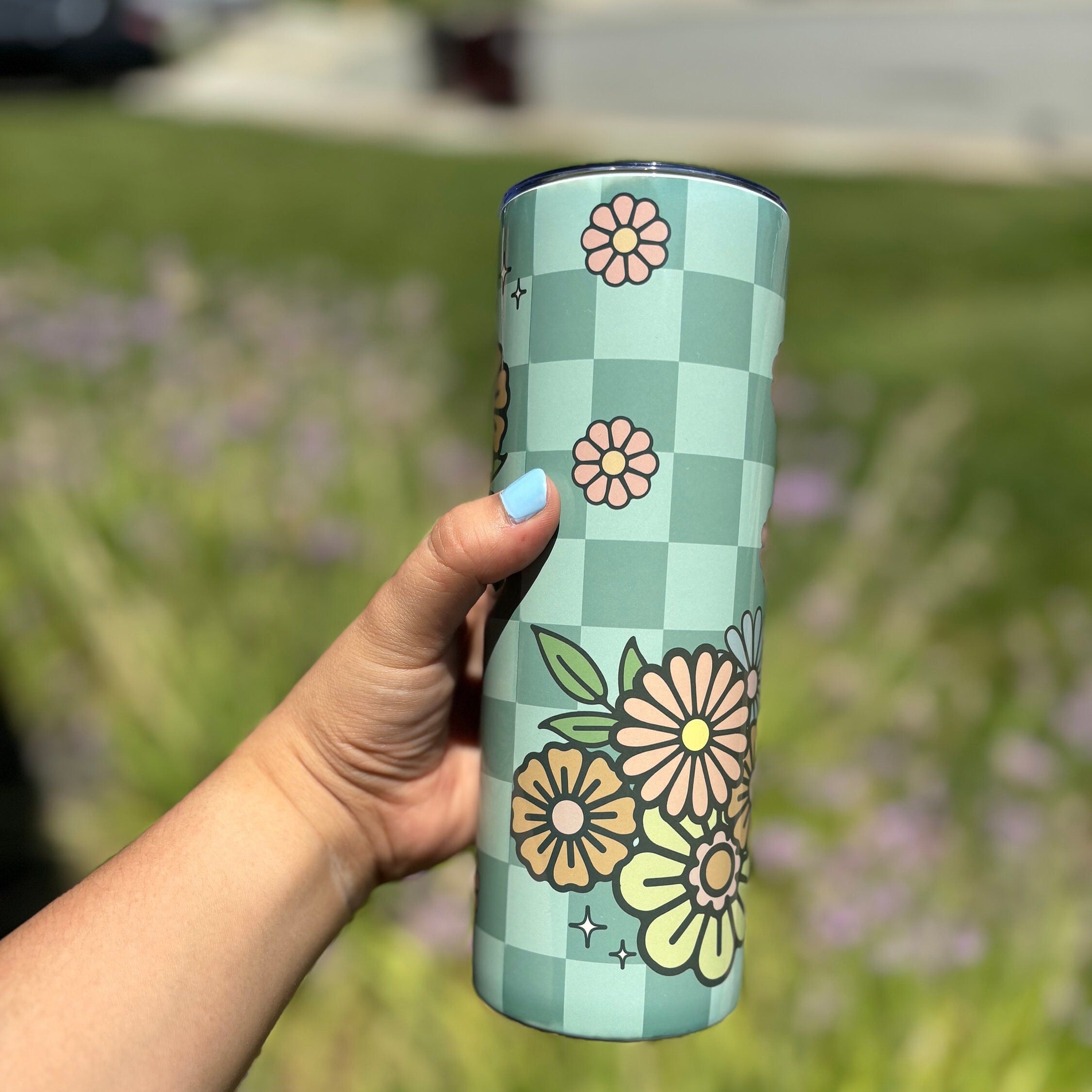 Checkered Floral Groovy Tumbler