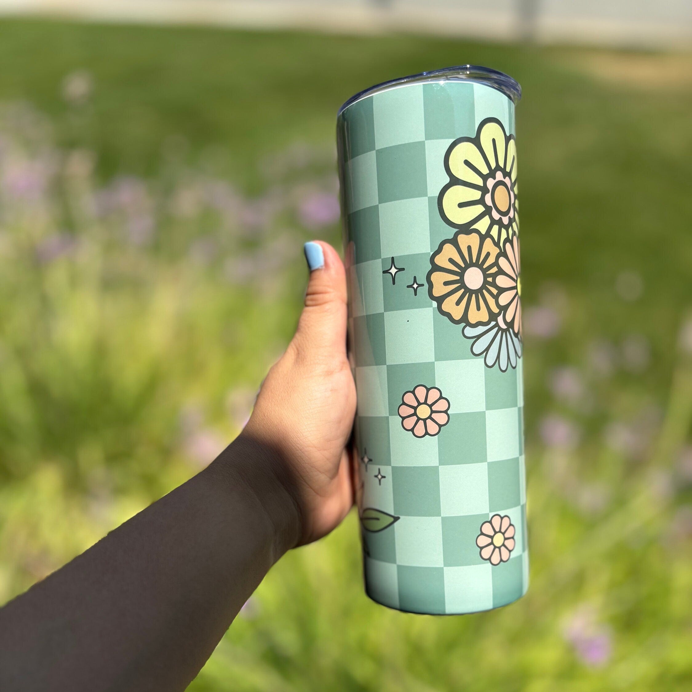 Checkered Floral Groovy Tumbler