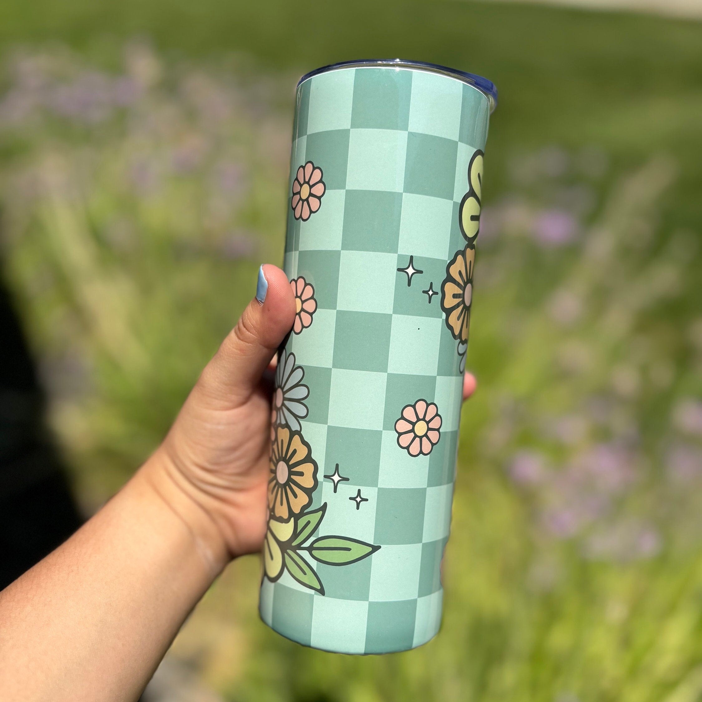 Checkered Floral Groovy Tumbler