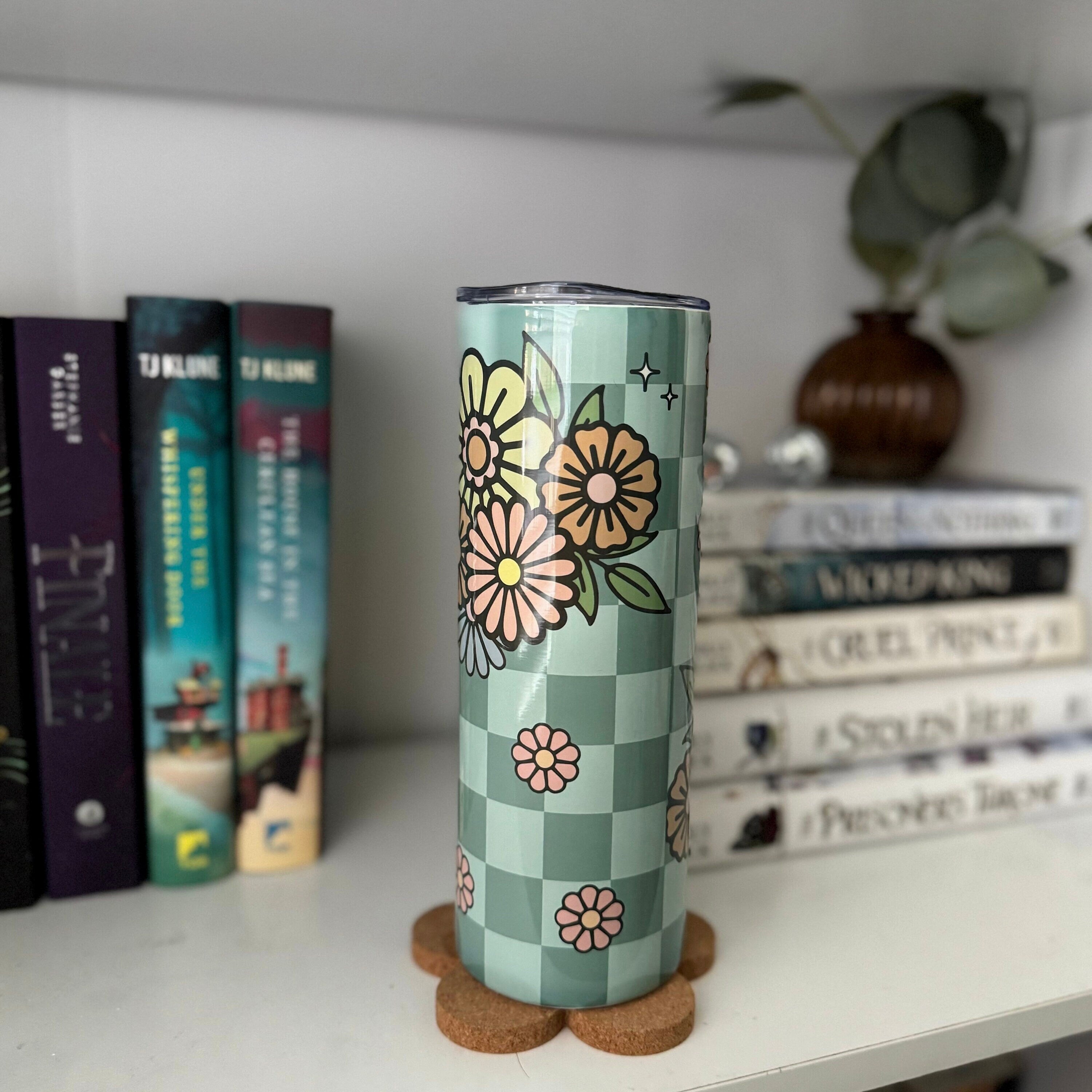 Checkered Floral Groovy Tumbler