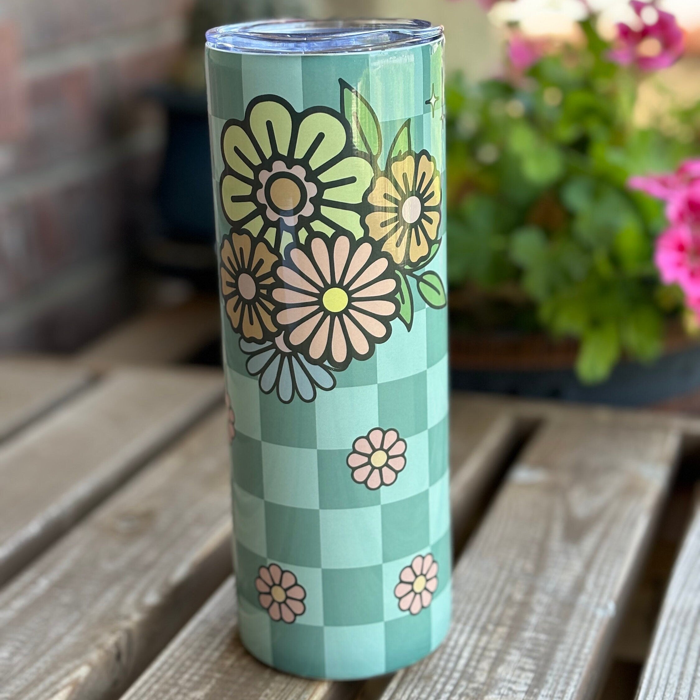 Checkered Floral Groovy Tumbler