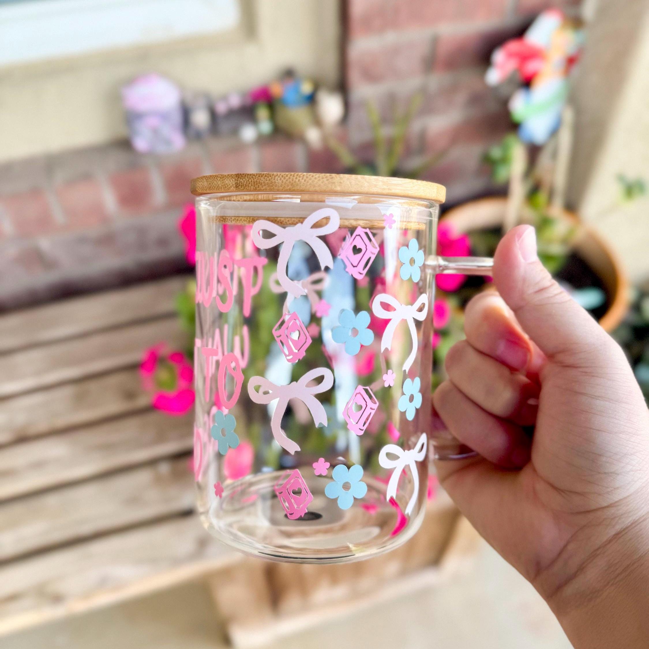 Girls Just Want to Read Mug – Glass Cup with Lid, Cute Bookish Gift, Pastel Aesthetic Coffee Cup, Cozy Reader Mug, Book Lover Gift