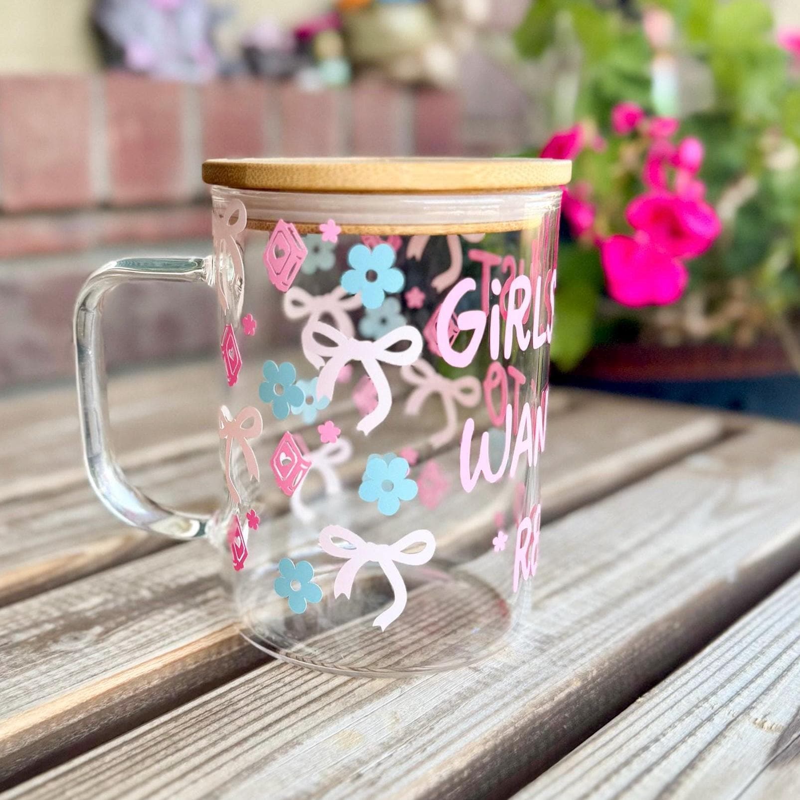 Girls Just Want to Read Mug – Glass Cup with Lid, Cute Bookish Gift, Pastel Aesthetic Coffee Cup, Cozy Reader Mug, Book Lover Gift