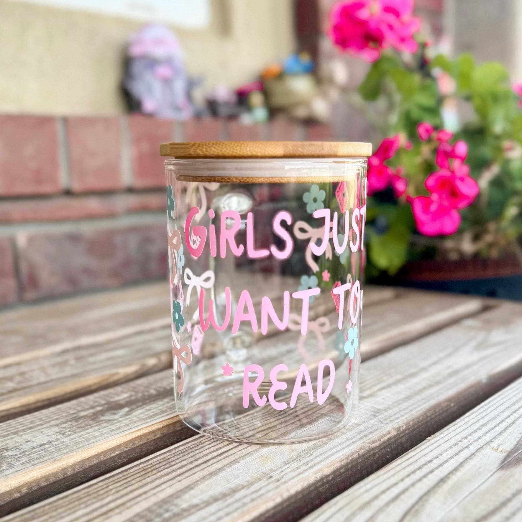 Girls Just Want to Read Mug – Glass Cup with Lid, Cute Bookish Gift, Pastel Aesthetic Coffee Cup, Cozy Reader Mug, Book Lover Gift