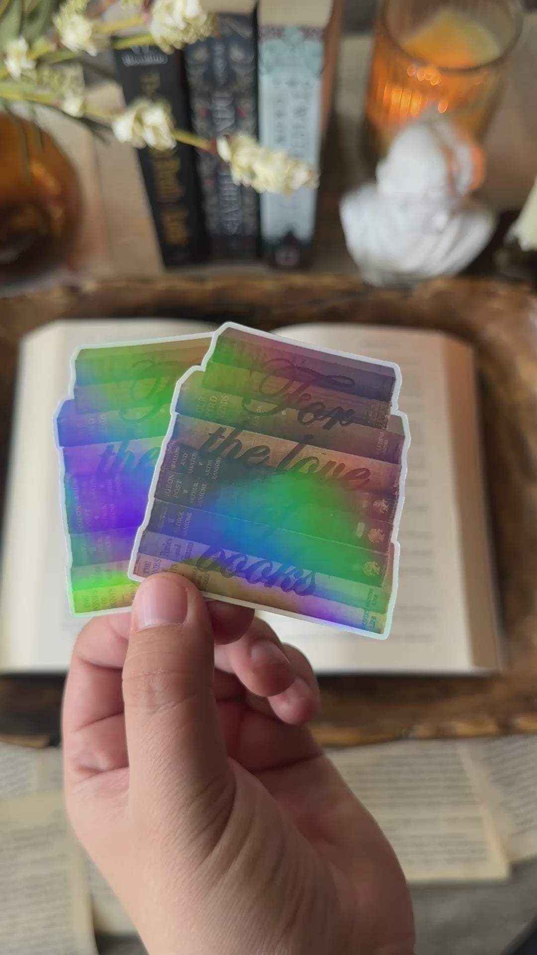 For the Love of Books | Poetcore Stack of Books Holographic Sticker
